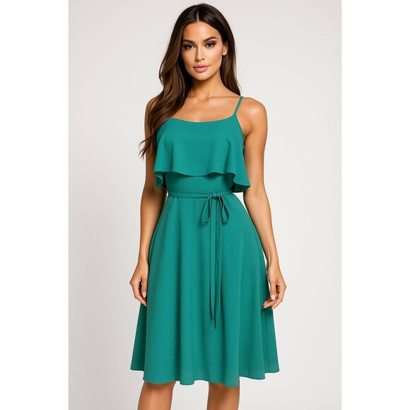 ANN TAYLOR SEA GREEN OVERLAY TOP CAREER CASUAL A LINE DRESS SIZE: 4P NWT $120 - Picture 1 of 8